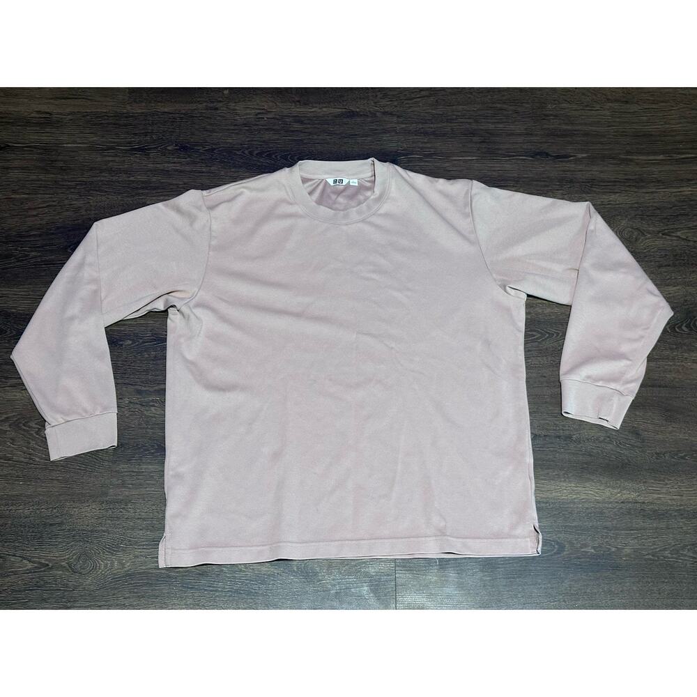 Uniqlo U Airism Mens Large Long Sleeve Crewneck Shirt Light Pink Cotton Blend